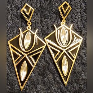 Vintage Geometric Gold and Black Deco Earrings. New